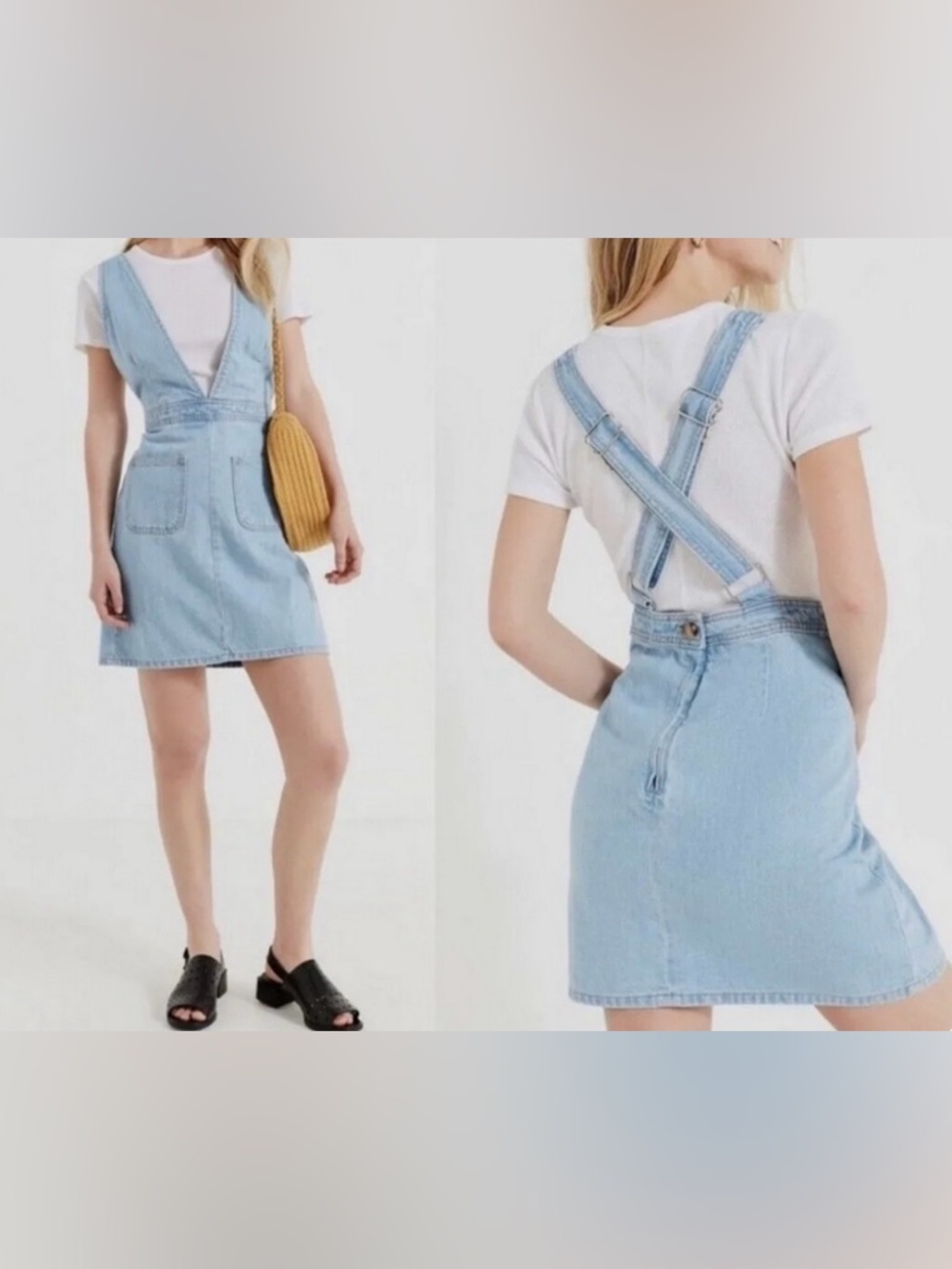 BDG Denim Overalls Dress Plunging‎ V Neck Blue Jean Urban Outfitters women's 6